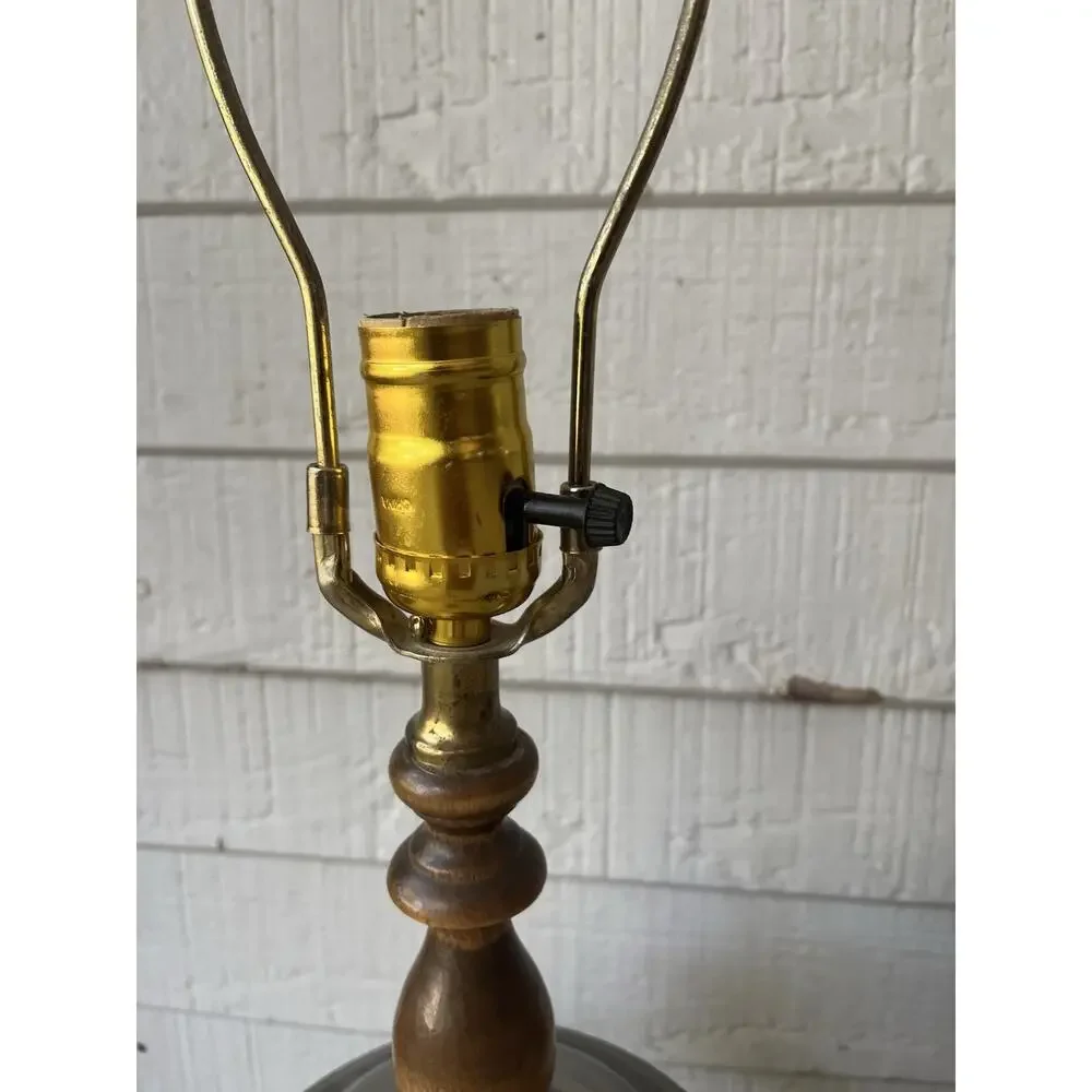 1960s Mid-century Hollywood Regency-Style Wood & Gray Metal Leviton Lamps 29” - Picture 7 of 12